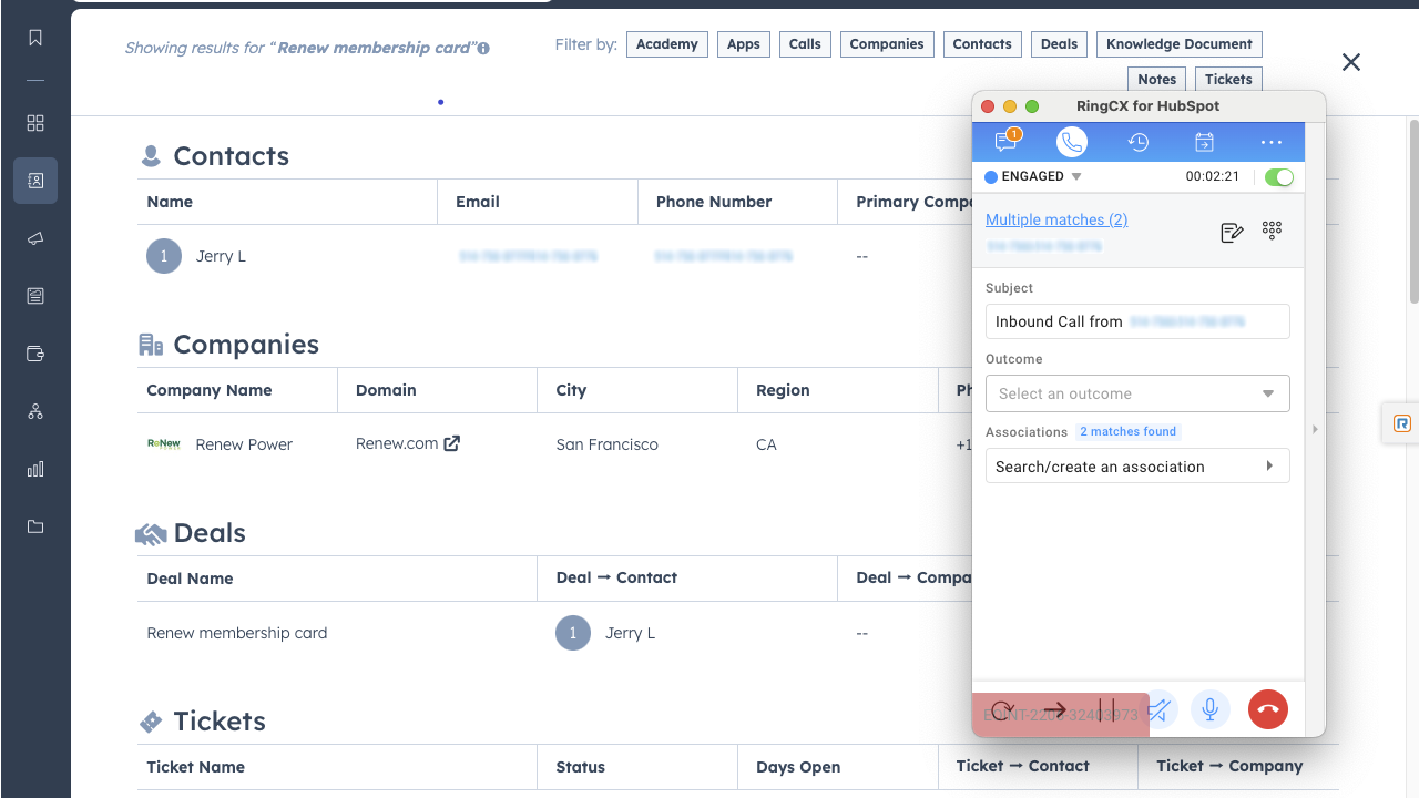 Pop matched records when there is an inbound voice or message